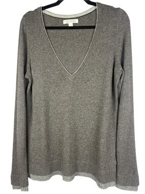 Banana Republic Italian Yarn Wool Cashmere Blend V-Neck Sweater Gray L
